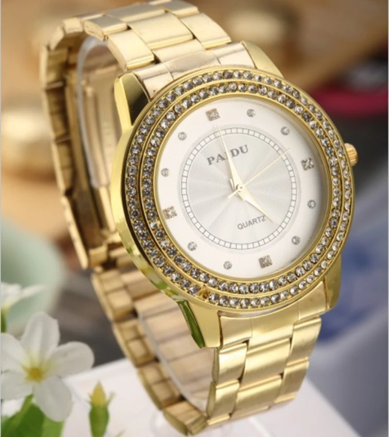 

2017 High Quality PAIDU Stainless Steel Round Big Dial Watch With Two Laps Diamond Men Fashion And Causal Quartz Watch