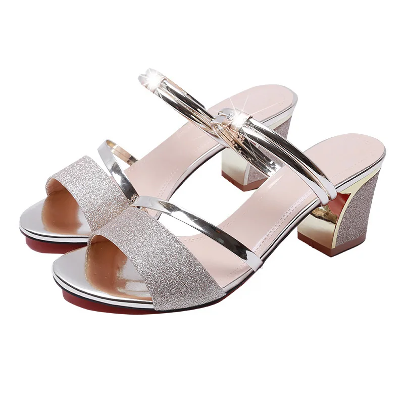 Босоножки на высоком каблуке Женская обувь с открытым носком, квадратный каблук женские сандалии женская летняя обувь модные с каблуком 6 см и C322 - Цвет: Золотой