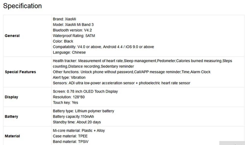 Original Xiaomi Mi Band 3 Smart Wristband m