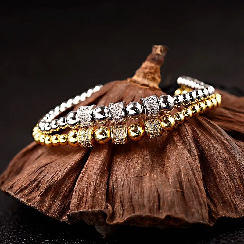 

2019 Pave CZ Luxury White Cubic Zirconia Tire Shape Bracelet Men Handmade Copper Beads Braided Bracelet Women Jewelry AB1297