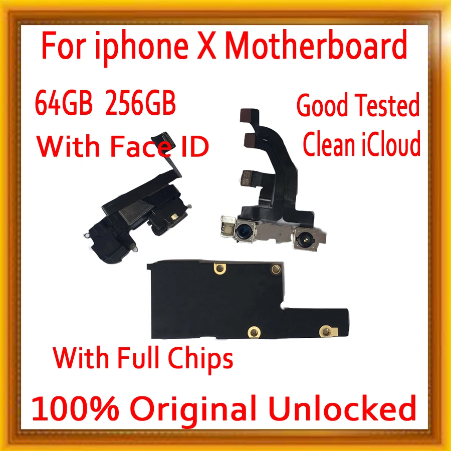 For iPhone X Original Unlocked Motherboard with Face ID / NO Face ID,With Chips For iPhone X MainBoard 64GB 256GB Good Tested