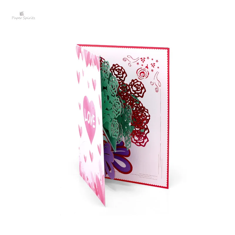  PAPER SPIRITZ Rose Flower Bouquet 3D Laser Kraft Paper Pop Up Card With Envelope Invitations Greeti - 32895798346