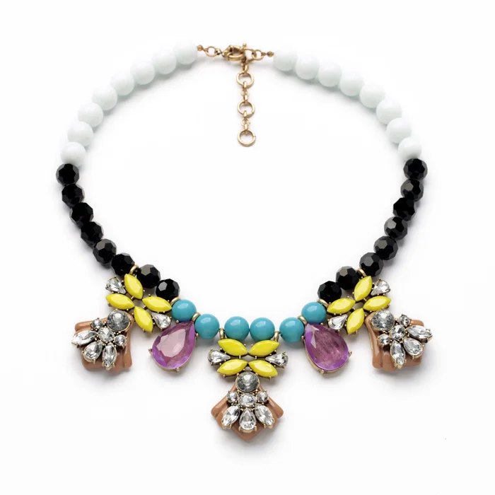 

New 2014 Brand Fashion Jewelry Luxury Multicolor Beaded Chain Resin Flower Choker Necklaces
