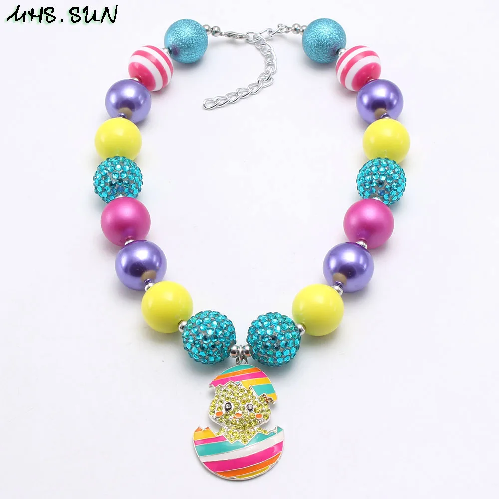 MHS. SUN, Детские бусины для ожерелья, детское массивное ожерелье для девочек с милым хрустальным кулоном в виде пасхального яйца, праздничные украшения для детей в подарок