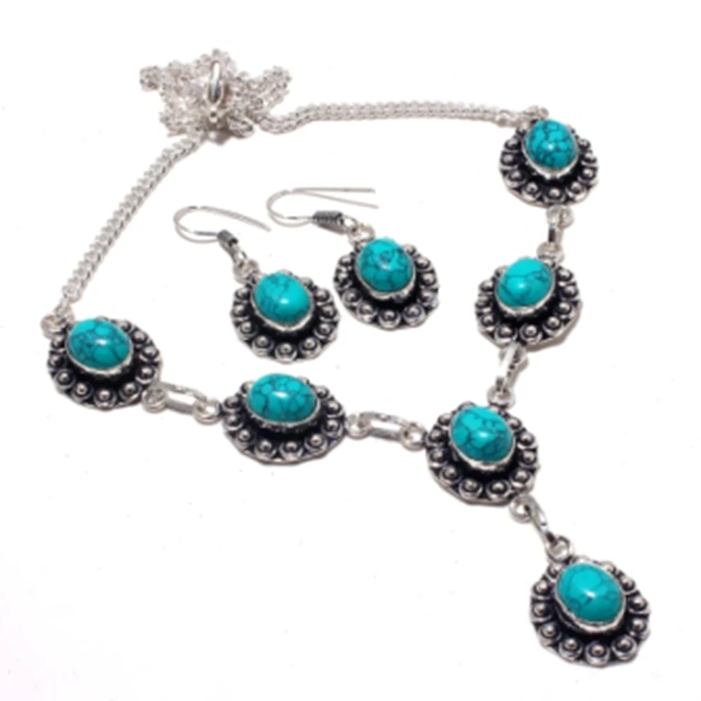 

Turquois Necklace + Earings Silver Overlay over Copper, 48.6 cm , N3947