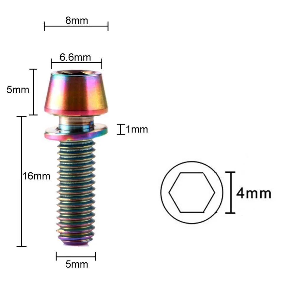 6 шт. титановые шестигранные велосипедные болты для выноса руля с конической головкой для велосипеда с шайбами m5x16мм винтовые болты Аксессуары для велосипеда