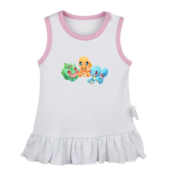 

Pokemon Charmander Bulbasaur Squirtle Pokeball Design Newborn Baby Girls Dresses Toddler Sleeveless Dress Infant Cotton Clothes