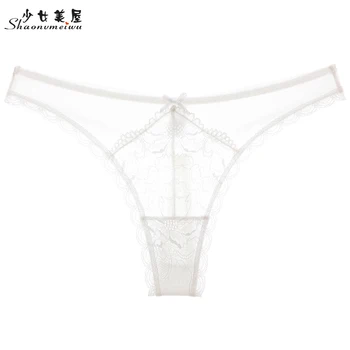 shaonvmeiwu French lace sexy transparent thong see-through T pants thin style large size black women low waist 2