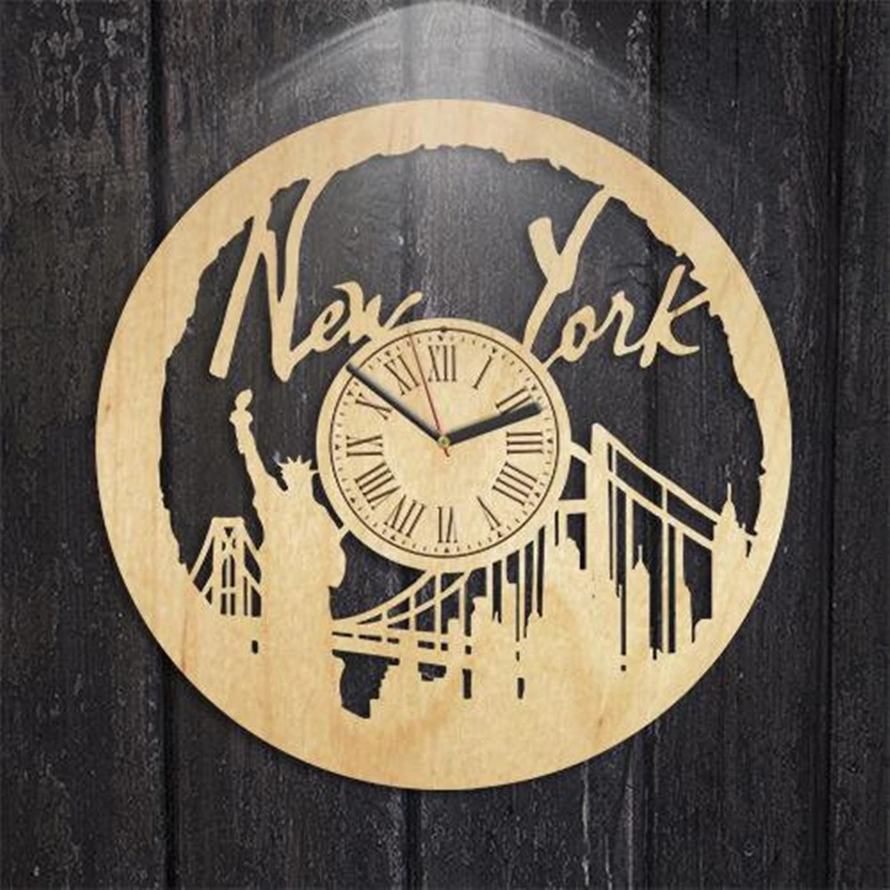 New York Wood Wall Clock, Travel Gift For Woman, Handmade Decor, New
