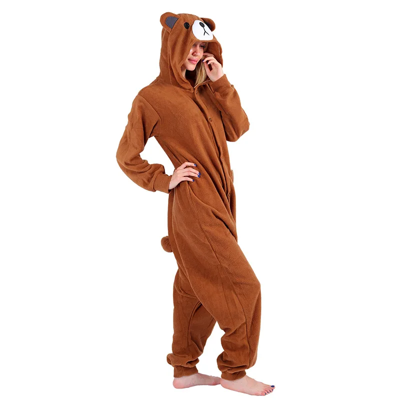 Аниме друзья взрослые Onesie пижамы мультфильм животных Косплей Костюм пижамы Хэллоуин Кони Кролик коричневый милый комбинезон в виде медведя комбинезон