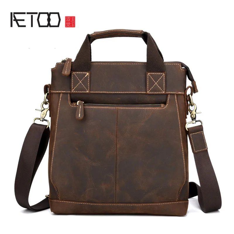 

BJYL New retro business handbag crazy horse leather briefcase shoulder diagonal Messenger bag shoulder diagonal package
