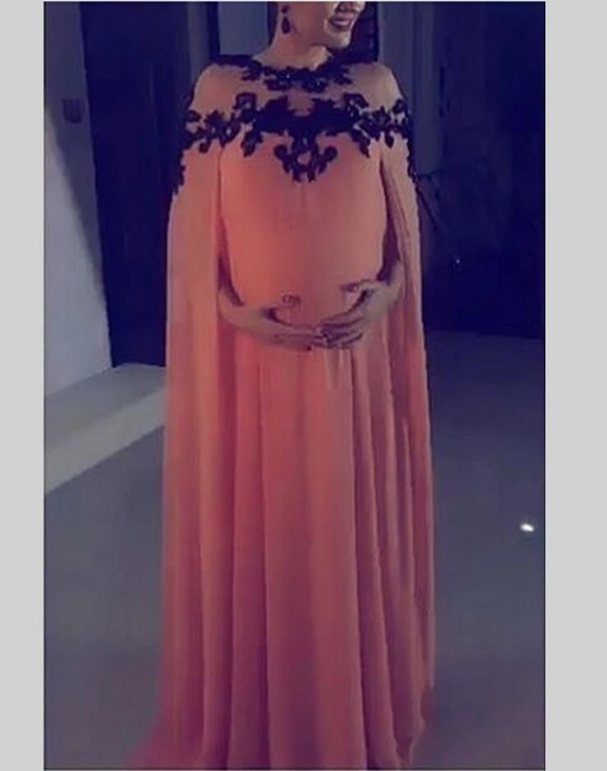 2016 кафтан арабском стиле беременным шифон вечерние платья для беременных с мыса женщины черный аппликации беременная вечернее платье