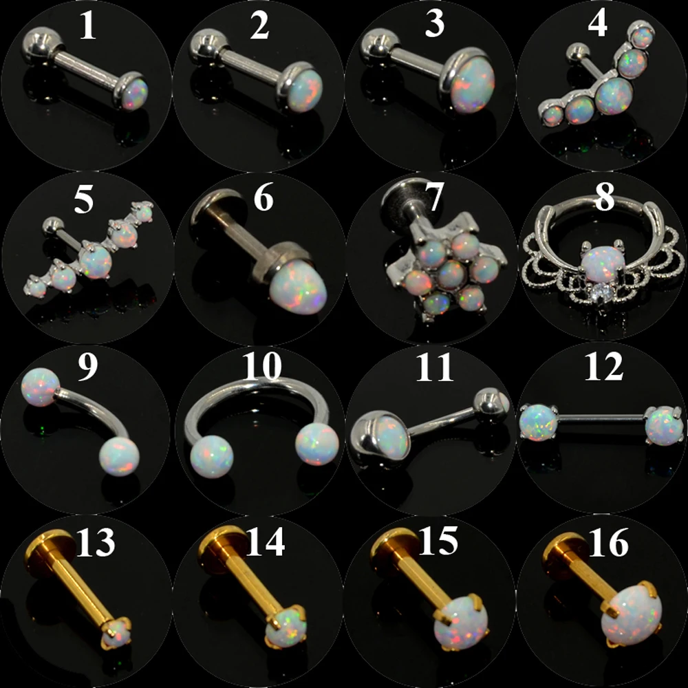 

1Pc Opal Stone Ear Tragus Cartilage Labret Studs Nipple Barbell Nose Clicker Rings Eyebrow Piercing Belly Button Navel Jewelry