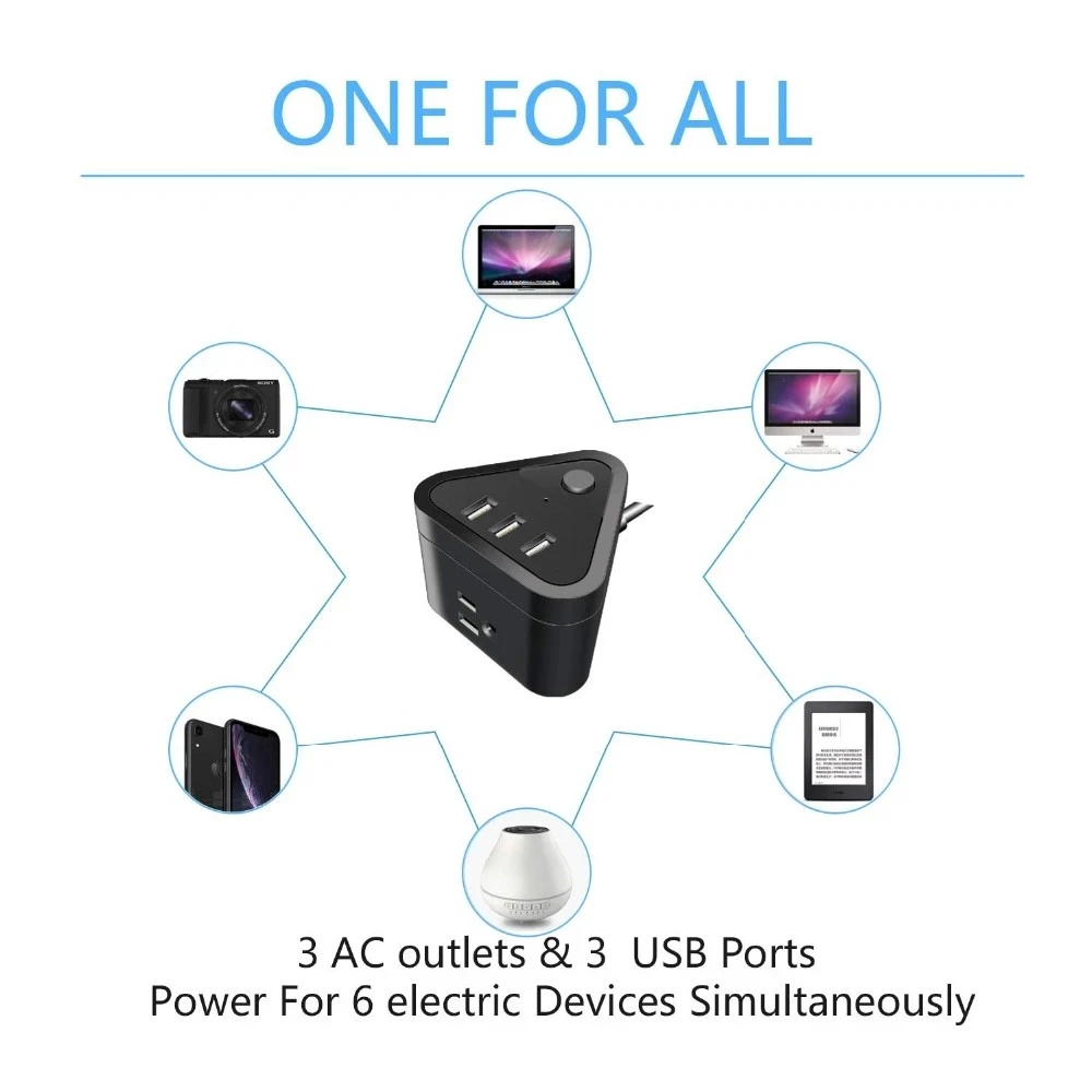 Многополосная электрическая удлинительная розетка 3-way 3 USB розетки США вилка Детская безопасность ворота Защита от перенапряжения кабель 1,5 м