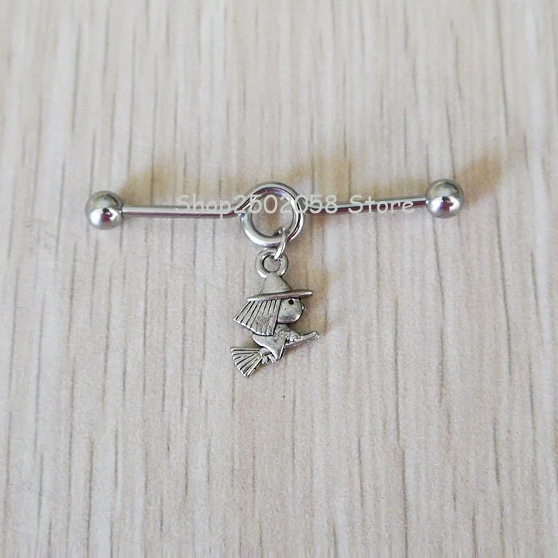 

New Women Jewelry 2pcs Witch Hat Halloween 14G (1.6mm) Industrial Barbell Scaffold Piercing Jewelry body jewelry