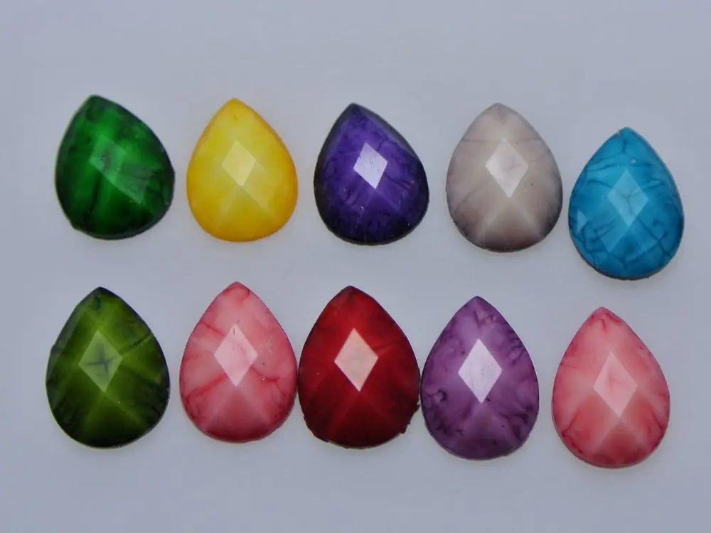 

100 Red Flatback Resin TearDrop Cabochon Gems 10X13mm Imitation Gemstone