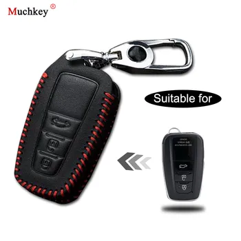 

Leather Remote Case Car Key Bag Cover for TOYOTA 3 Buttons Smart Key Luxury Genuine Hand Sew Red Line 1PC Type E