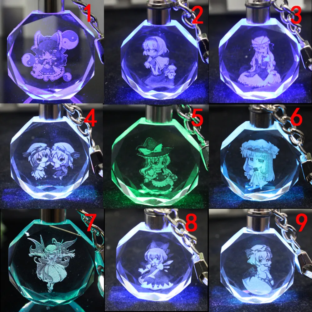 

Touhou Project fashion Crystal Keychain Cartoon anime Crystal shiny Ball cosplay ball Led Keyrings car keychains key chain