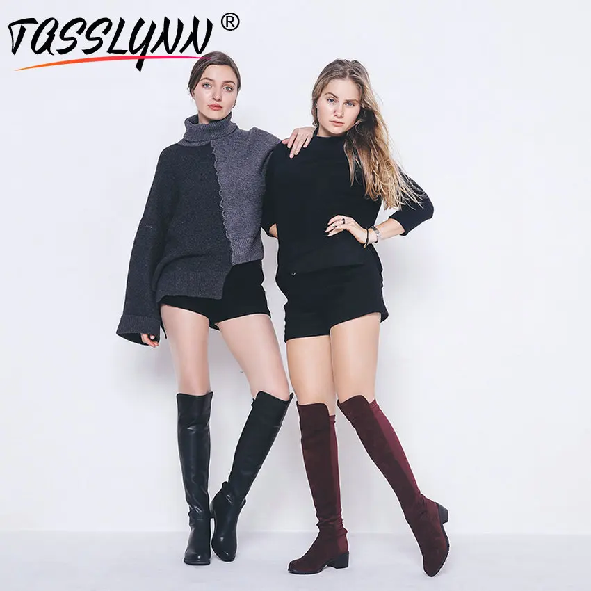Taslynn/женские сапоги из искусственной замши тонкие квадратный каблук без шнуровки