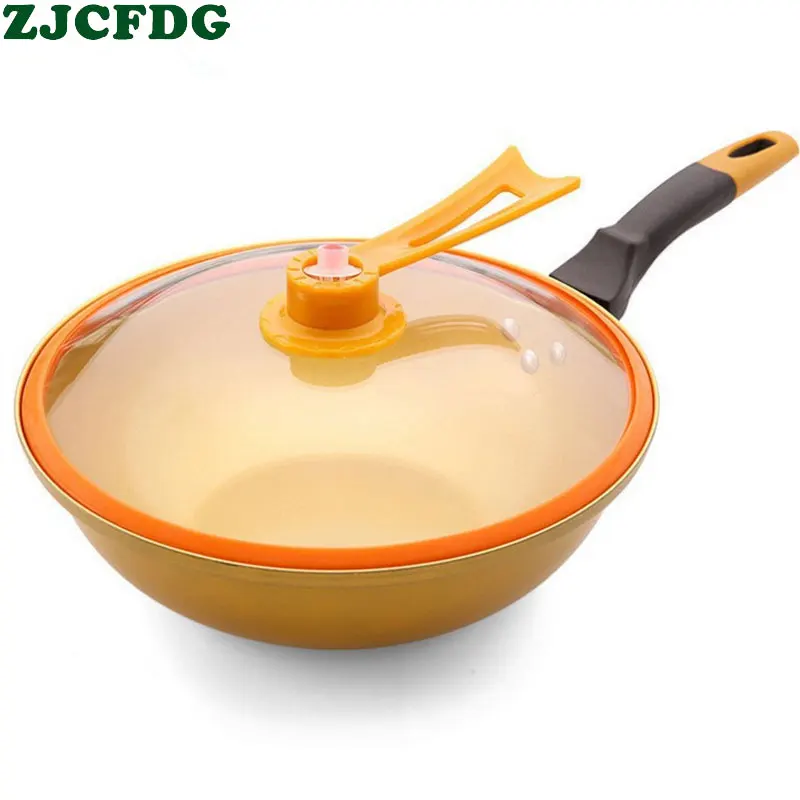 

Non-stick Copper Frying Pan Without Fume Coating and Induction Cooking Gold Vacuum Health Pot for Gas and Induction Cooker Wok