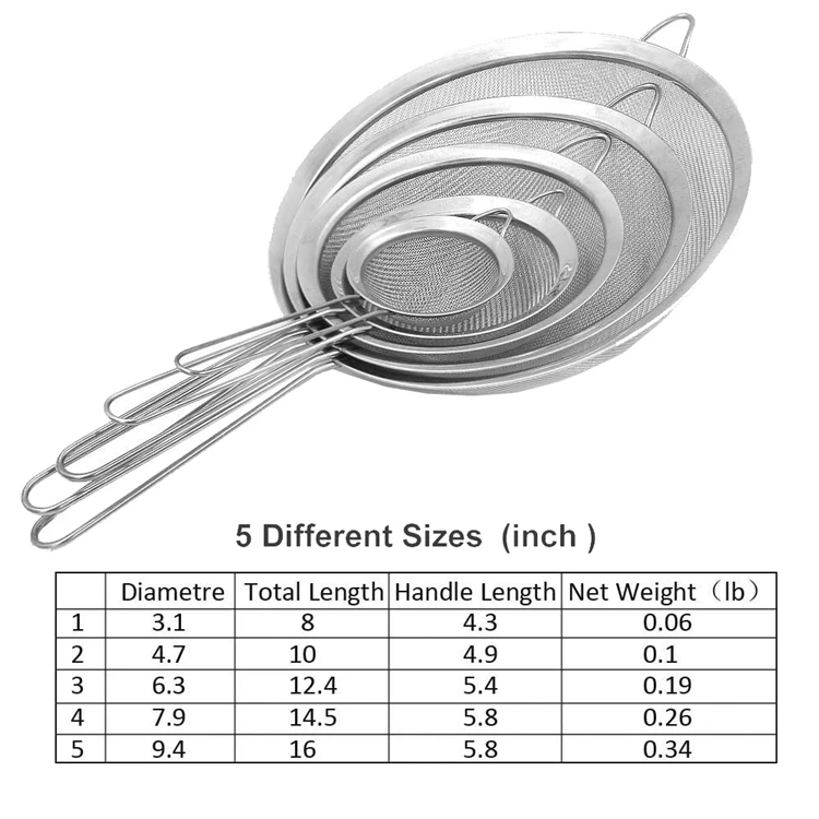 LMETJMA сетчатые сита из нержавеющей стали, масляный фильтр дуршлаги с длинными ручками провода 3 '', 5'', 6 '', 8'', 9,5 ''KC0072