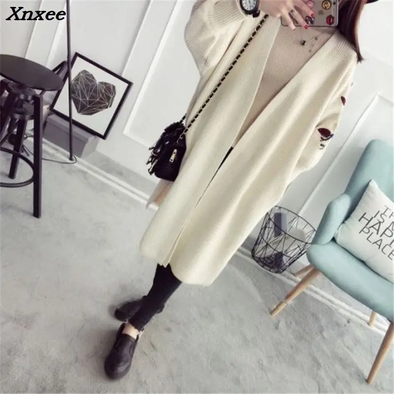 Long Sleeve Cardigans Sweater Women 2018 Autumn Winter Fashion New  Long Knitted Female Cartoon Cardigan Sweaters Women Coat