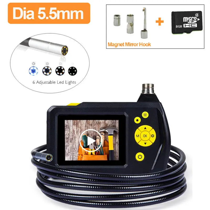 

8GB NTS100 Endoscope 5.5mm Borescope camera waterproof pipe Snake Inspection Camera+Hook/Mirror/Magnet 3 metes endoskop kamera