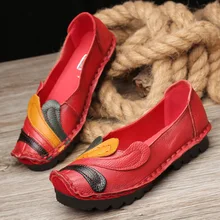 Демисезонный Лоферы для женщин Для женщин без каблука Обувь Женская Винтажная обувь ручной работы мягкая женская обувь из натуральной кожи Женские туфли-лодочки