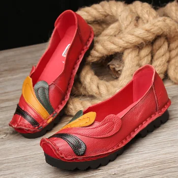 

New Spring Autumn Loafers Women Flat Shoes Woman Vintage Handmade Shoes Genuine Leather Soft Outsole Shoes Women Flats