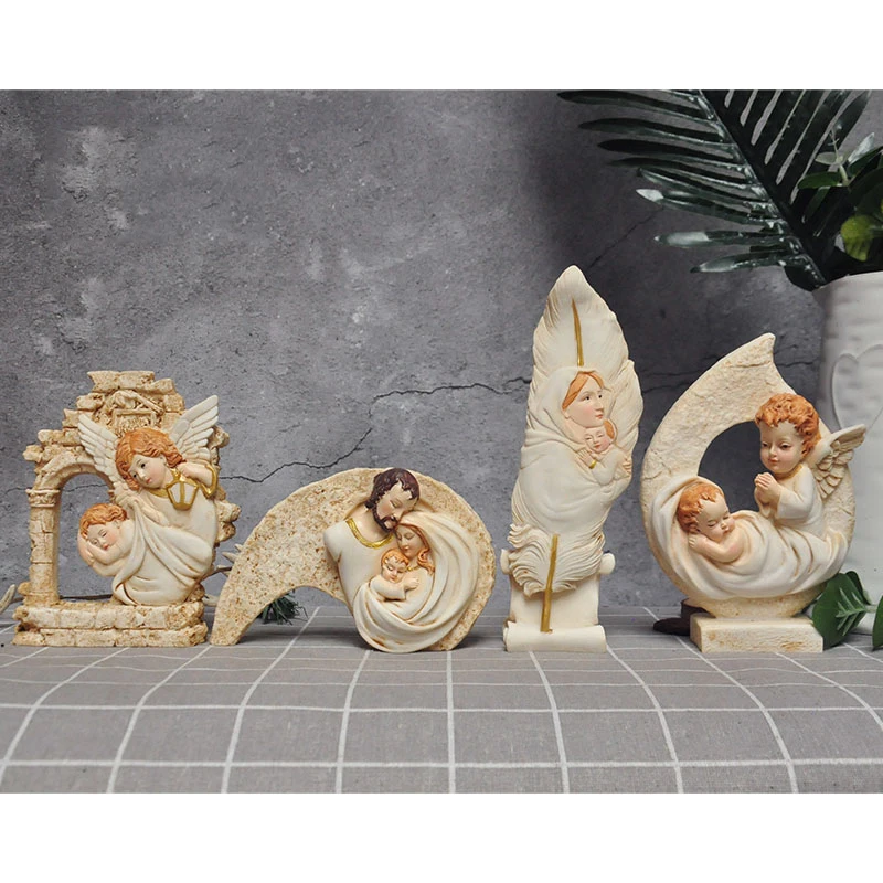 

Catholic Christ figurine family of three holding baby angel Catholic gift Romanism crafts ornaments gifts God's Lord