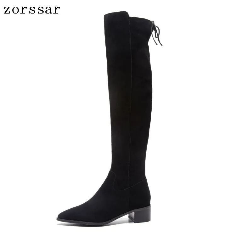 

{Zorssar} Fashion Suede leather Female High Boots Winter shoes Nubuck leather Square High Heel women Over The Knee boots Size 43