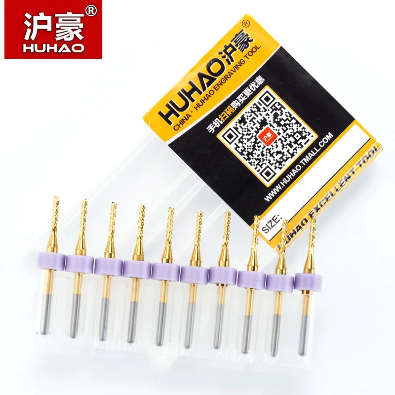 

HUHAO 1pc Shank 3.175mm TiN Coating Corn End Mill Cutter PCB Milling Bits for PVC PCB CNC Router Bits 0.6mm-2.4mm