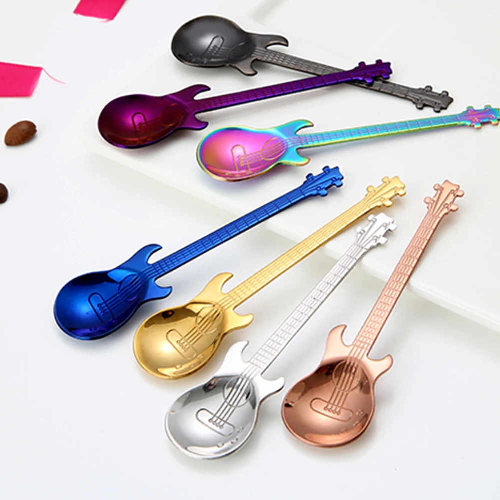 

Stainless Steel Spoon Coffee Guitar Shape Music Theme Tea Stirring Spoon Small Ice Cream Dessert Scoop Creative Flatware Gifts