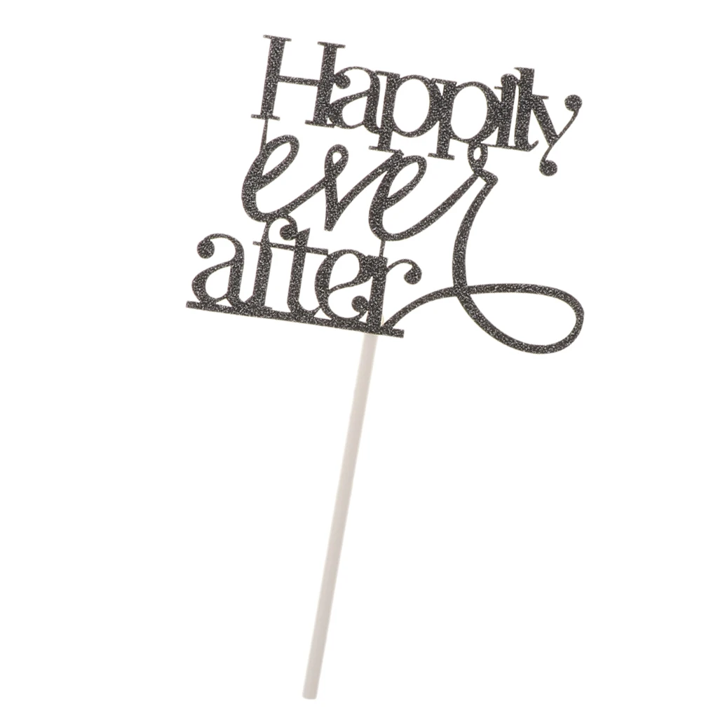 Wedding Cake Topper Happily Ever After Gold Silver Paper Cupcake Toppers Birthday Anniversary Party Decoration
