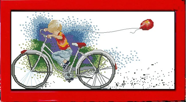 CS-1472 Cross Stitch Kit Bicycle Bike Riding Little Boy Walk The Balloon.jpg