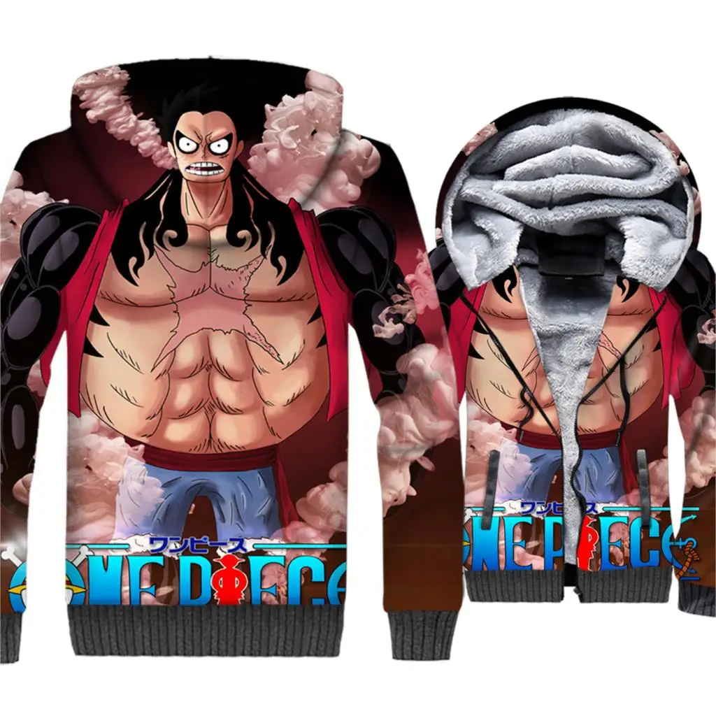 

Anime One Piece 3D Hoodies Men Luffy Sweatshirt New Brand Winter Thick Fleece Zipper The Pirate King Coat Beard Newgate Jackets