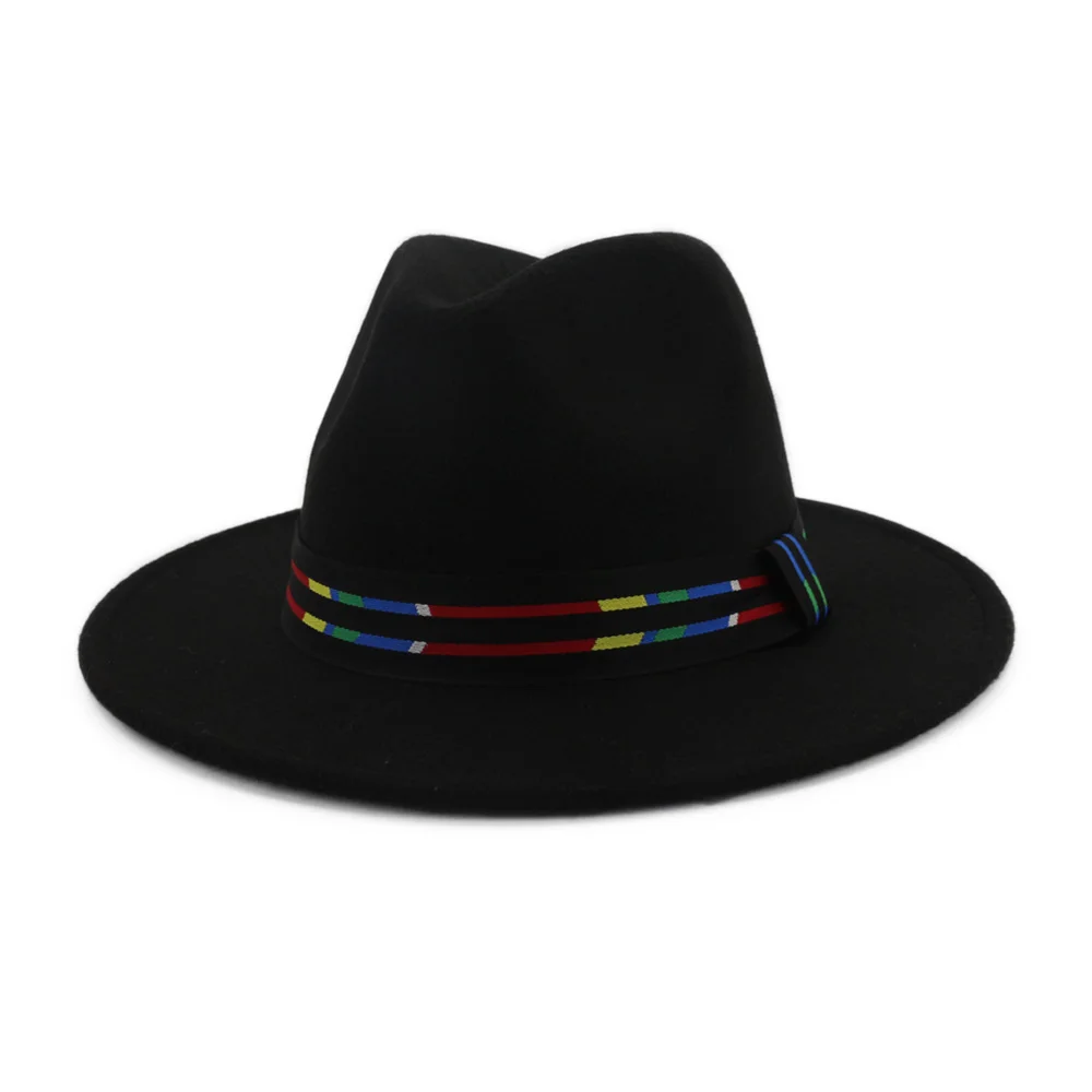 FS осенне-зимние женские церковные шляпы, элегантная королевская шляпа с широкими полями, красная винтажная мужская шляпа Федора, классический кожаный ремень, кепка крестного отца - Цвет: Black Fedora Hat