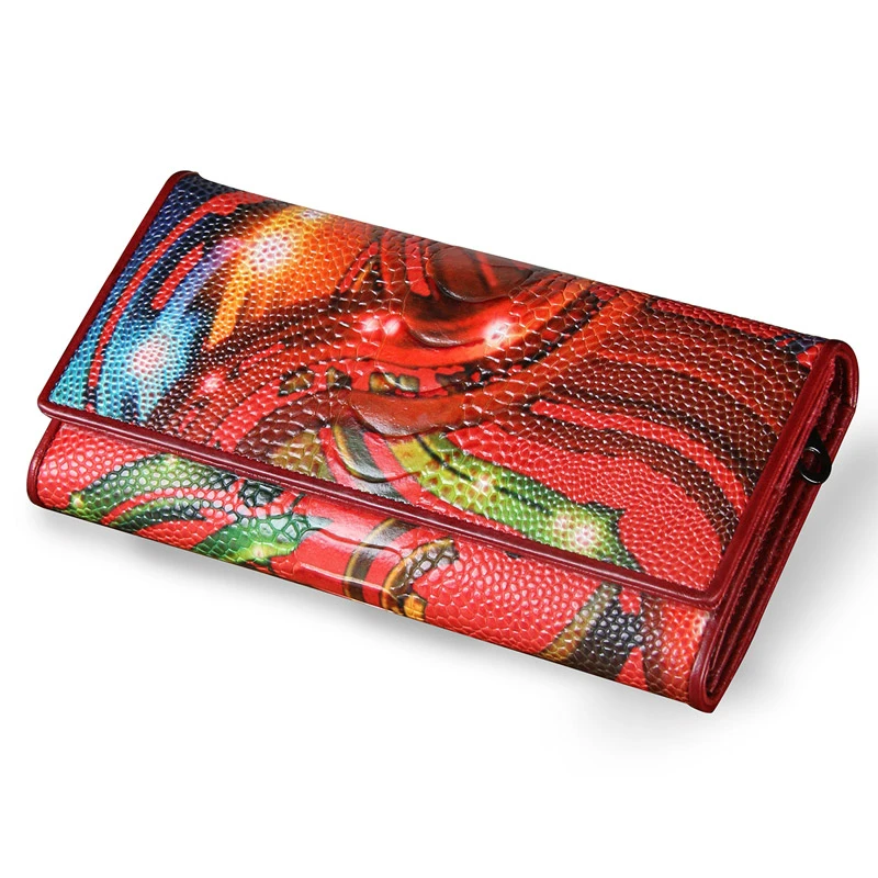 

New Fashion Leather Women Wallet Vintage Flower Printed Ostrich Red Wallets Ladies' Long Clutches With Coin Purse Card Holders