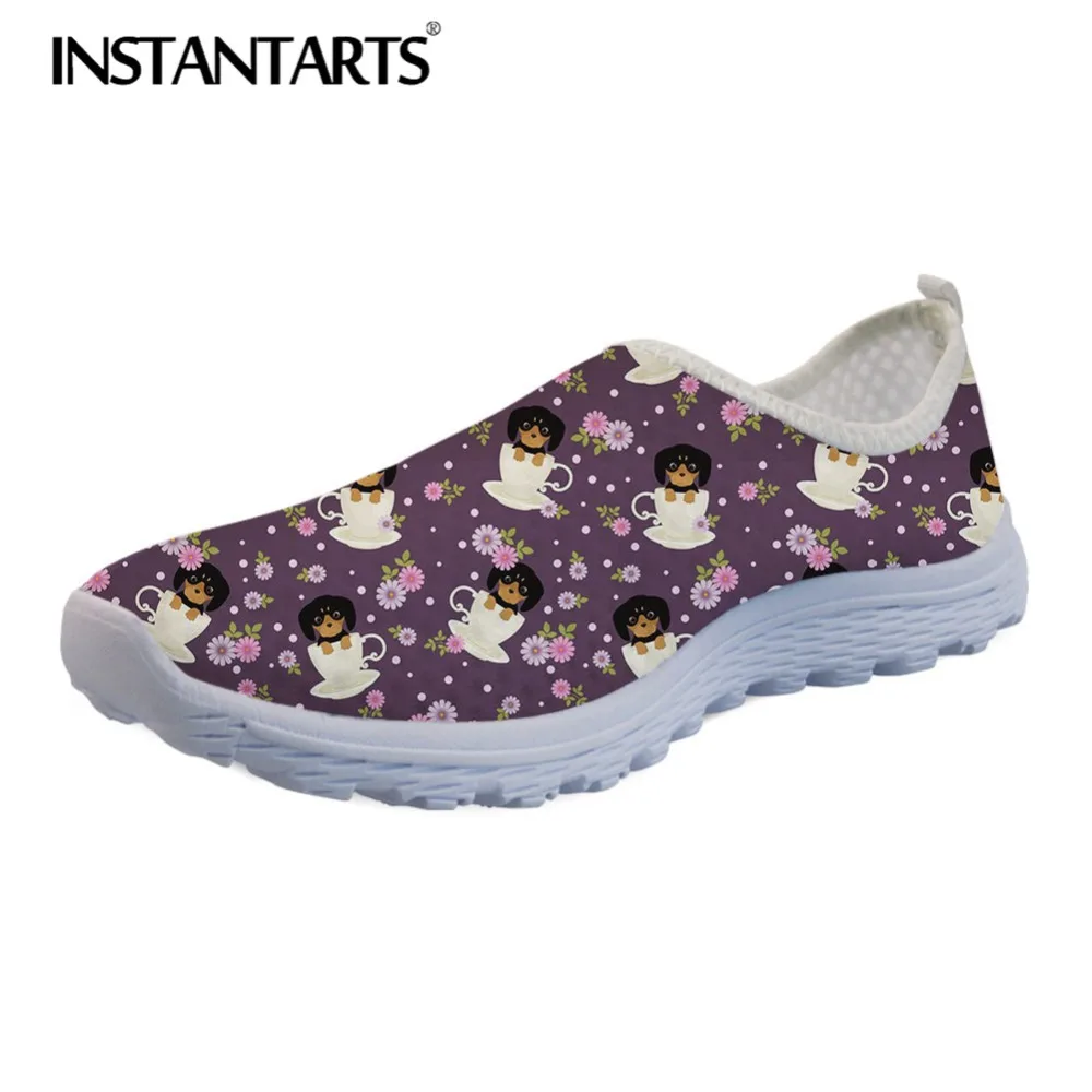 

INSTANTARTS Labrador /Dachshund Dog/Cup Of Tea Puppies Dog Pattern Women's Summer Mesh Sneakers Lazy Loafers Beach Water Flats