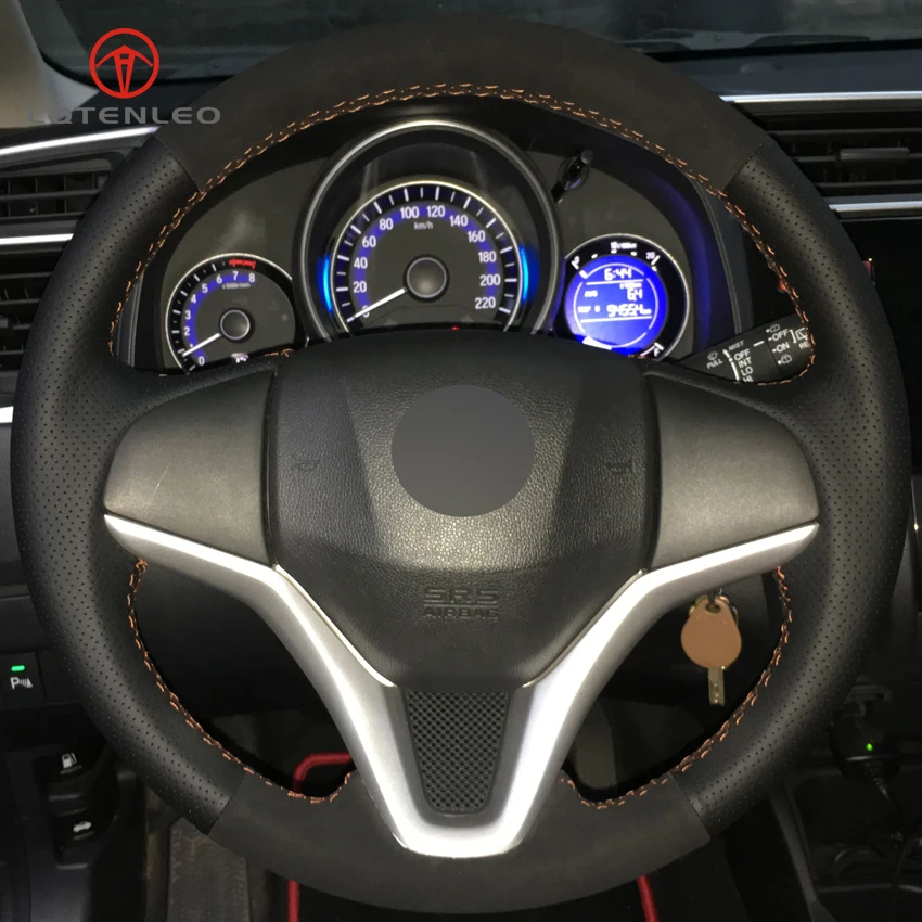 LQTENLEO Black Leather Suede DIY Car Steering Wheel Cover for Honda New