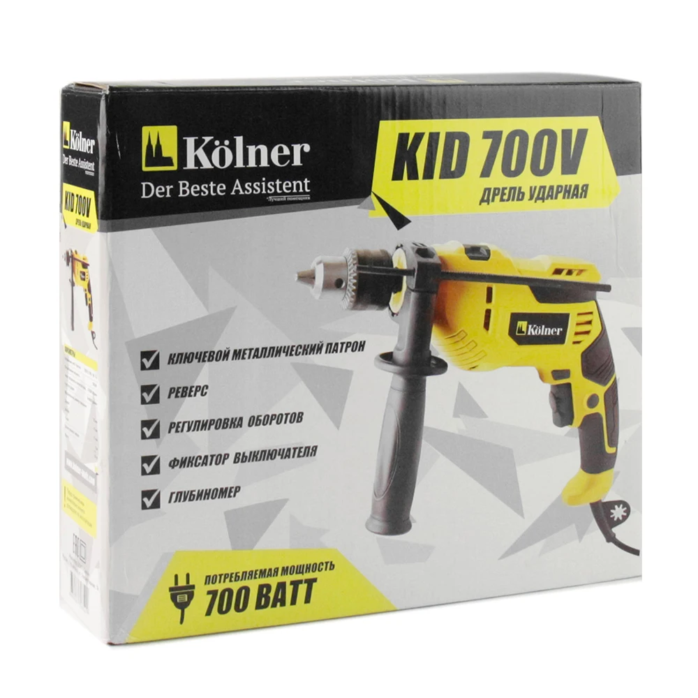 Дрель ударная Kolner KID 700V (Мощность 700Вт, 2 режима, 48000 ударов в минуту, реверс)