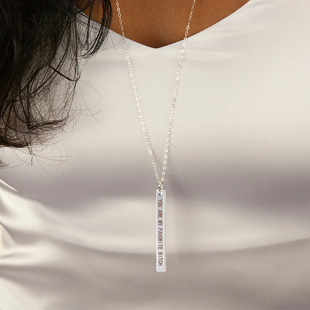 

You Are My Favorite Bitch Necklace Romantic Love Letters Engraved Bar Necklace Silver Chain Necklace for Valentines Gifts
