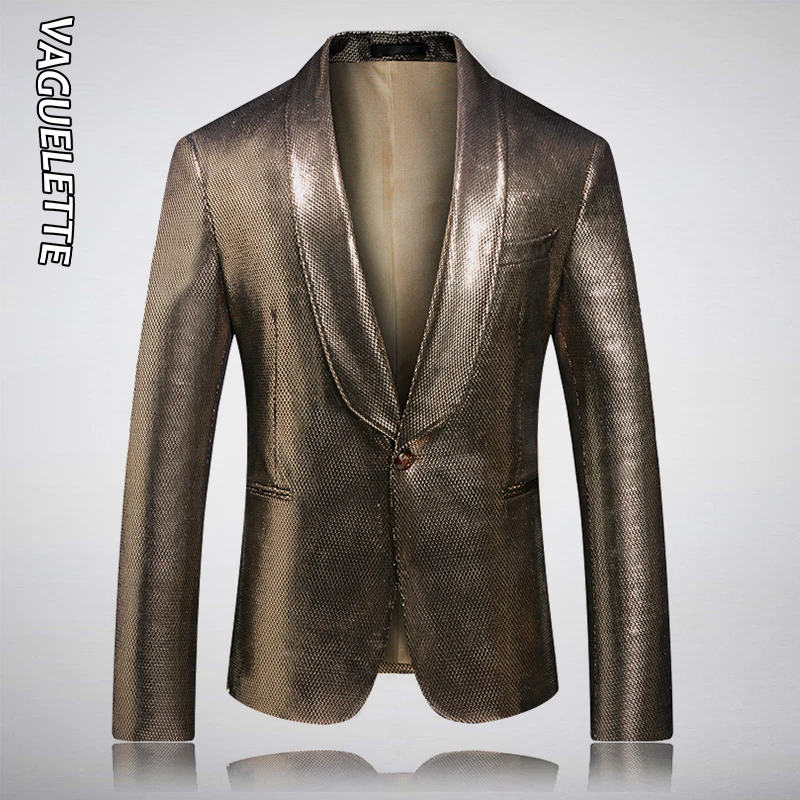 

VAGUELETTE Shinny Golden Blazer For Men Fashion Golden Blue Sequins Tuxedo Jacket Coat For Singers Men Wedding Stage Blazer 5XL