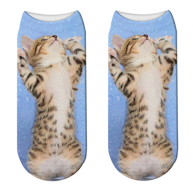 SexeMara/Новинка, Harajuku, 1 пара, женские носки унисекс с 3D принтом, милые короткие носки Kawaii, с рисунком кота, женские забавные хлопковые носки до щиколотки