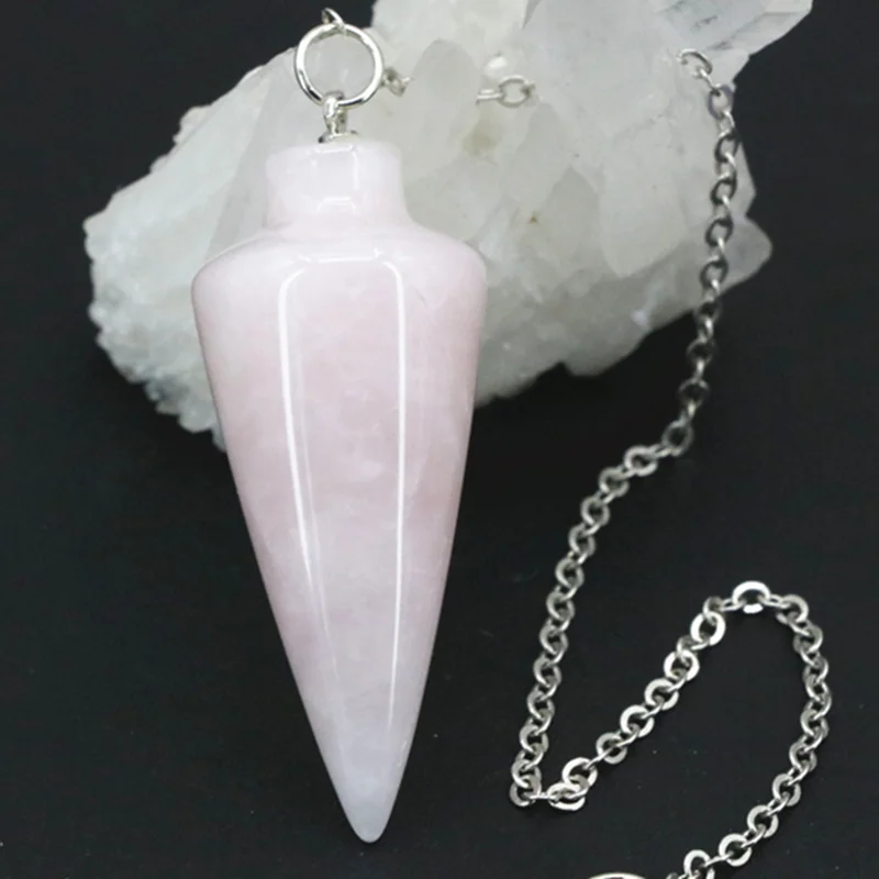 

Natural Stone Pendant Pyramid Reiki Pendulum Healing Chakra Amulet Pink Chalcedony Jades Drop Pendants DIY Jewelry 18x40mm A76