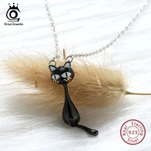 ORSA JEWELS, оригинальные женские ожерелья с черным котом и хвостом, подвески из натуральной 925 пробы, серебряные подвески, ювелирные изделия ASN101