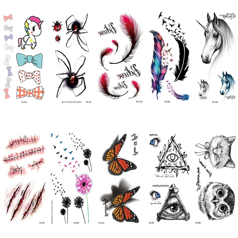 

BEST Fran fansF new 2 pcs set lovely Waterproof Temporary Tattoo Halloween Realistic Blood Injury Scar Feather for body Fake Ta