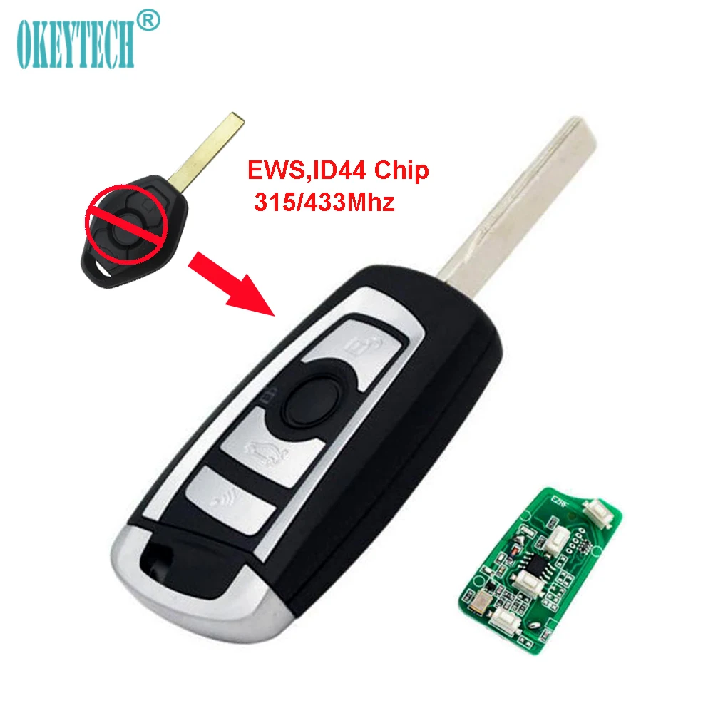 OkeyTech для Bmw Remote Key EWS 315/433Mhz 4 кнопки Flip Fold Модифицированная смарт карта ID44 чип E38 E39 E46