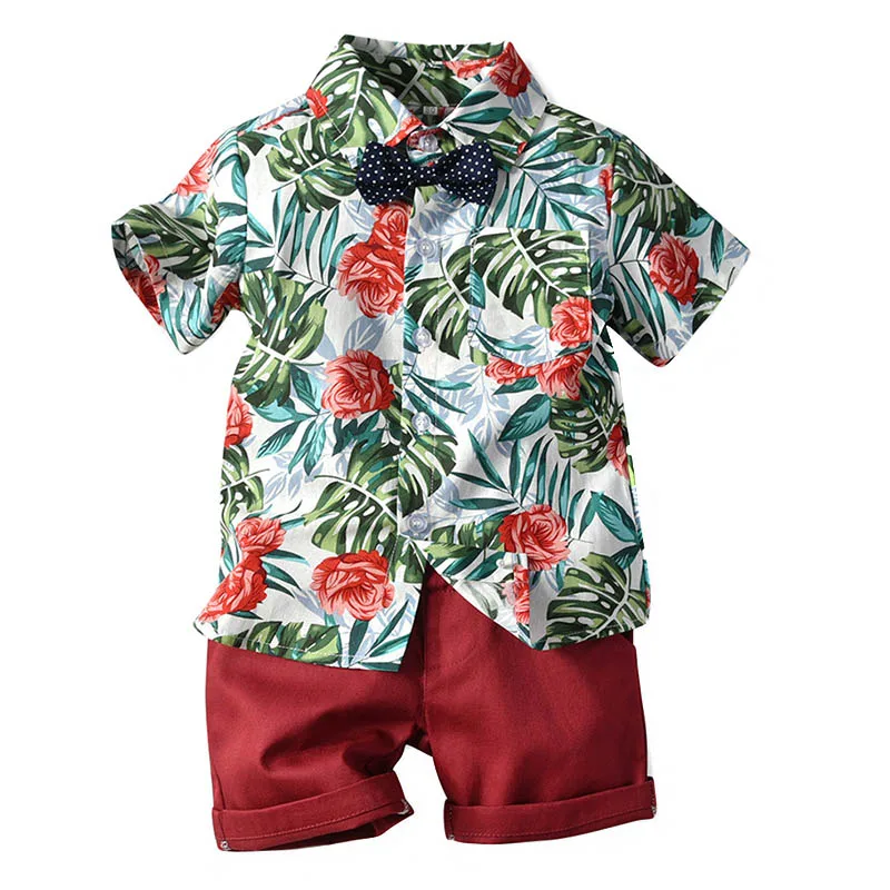 picnic Limpiamente martillo Camisas de manga corta con botones y flores para niños, camisas bohemias hawaianas  de dos piezas, AN88|set de ropa| - AliExpress
