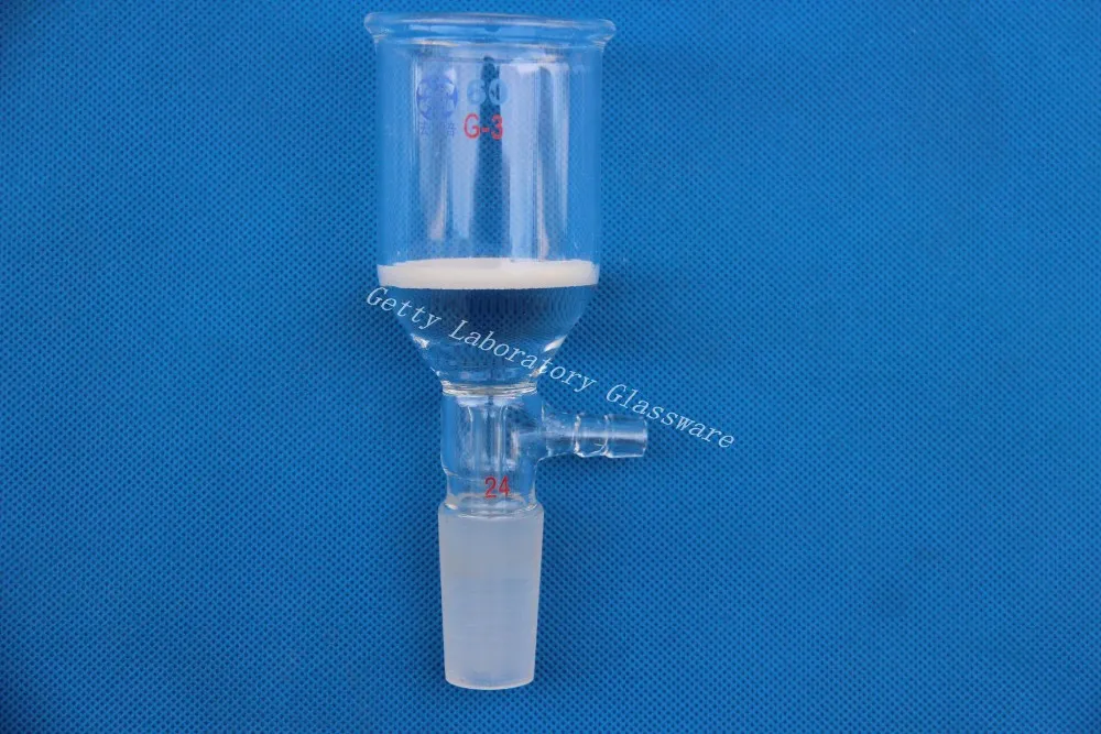 

60ml Glass Buchner funnel filter, 3# core size 15-40 Micron, with 10mm hose connection,24/29 joint.